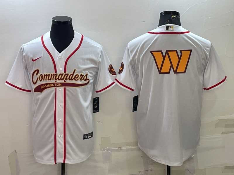 Men%27s Washington Commanders White Team Big Logo With Patch Cool Base Stitched Baseball Jersey